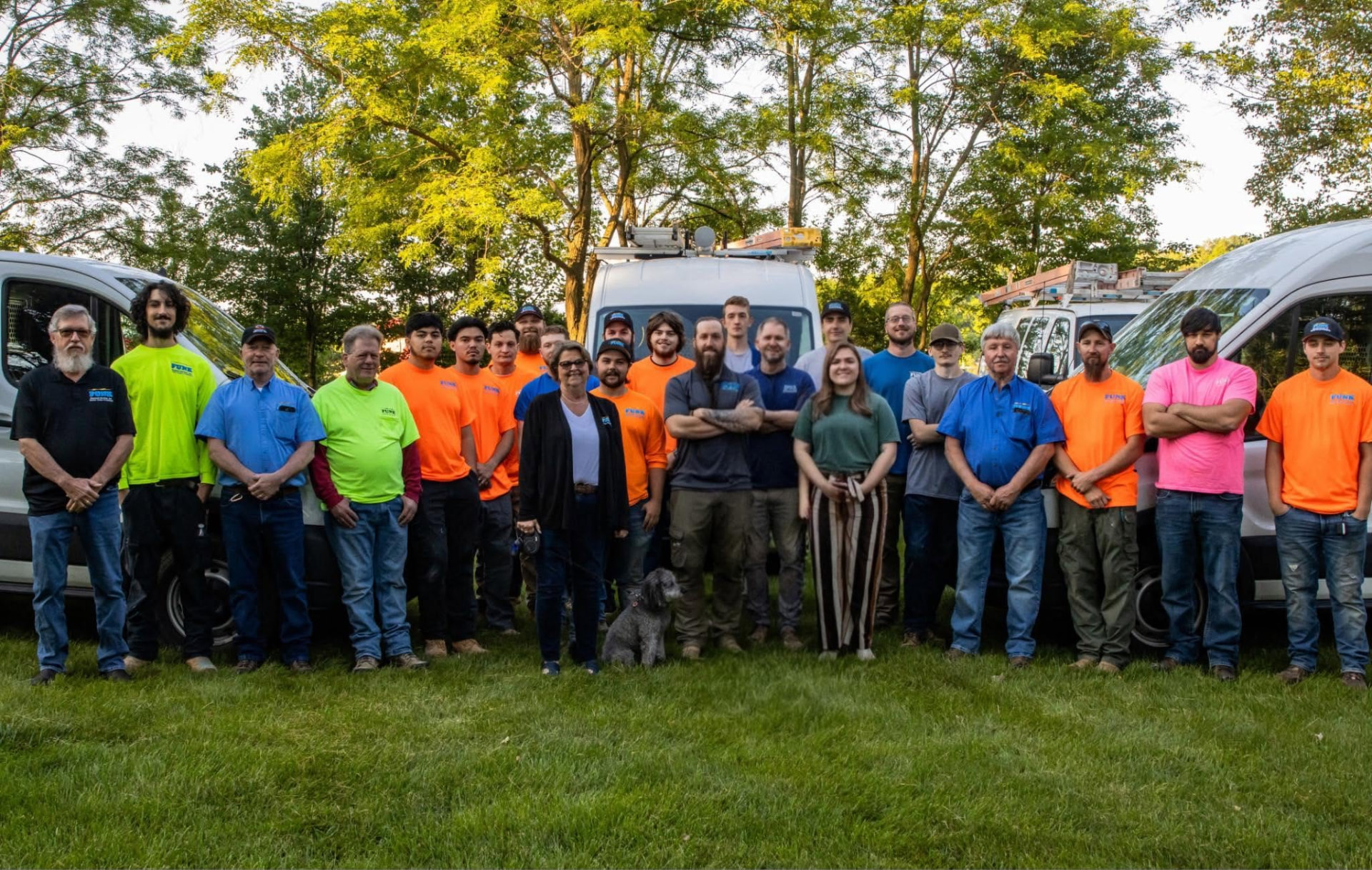 The full Funk Electrical Services crew with their service vans